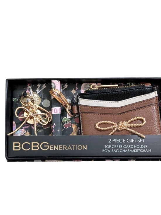 BCBGeneration Handbags - BCBGeneration Brown, Black & White Card Holder with Gold Bow Keychain